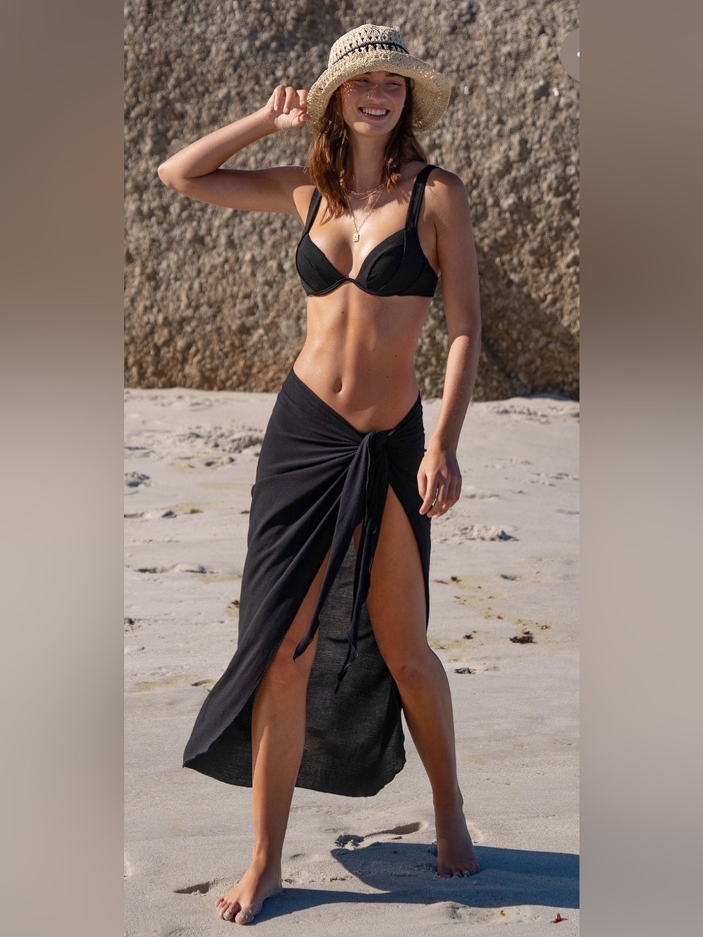Free People Black Wrap Cover-Up Midi Skirt